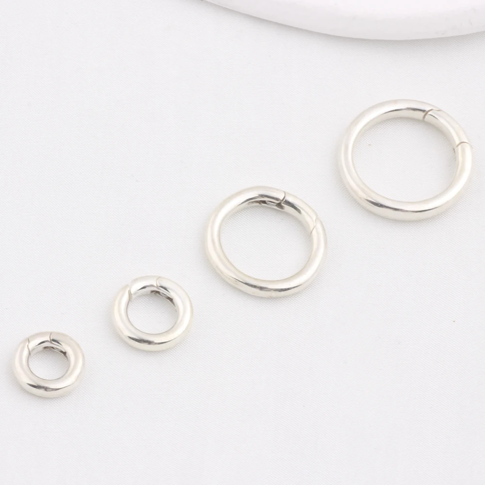 Raw Silver S925 Sterling Silver O Ring Spring Snap Clasps Openable Round Carabiner Clips Trigger Hook Chain Buckles Connectors
