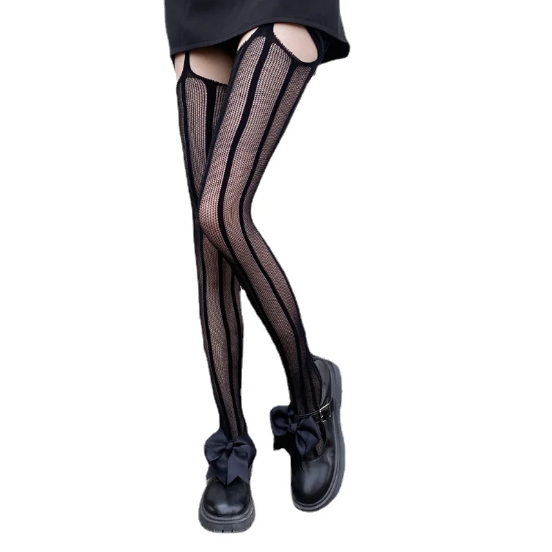 Оптовая продажа, Нескользящие нейлоновые подтяжки, прозрачные кружевные черные полосатые чулки, сексуальные японские чулки, колготки