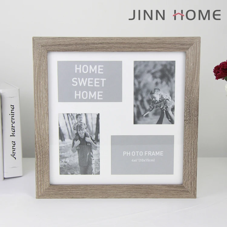 Jinn Home Square Rustic Photo Frame Wood Picture frames Matted 4pcs Image Collection