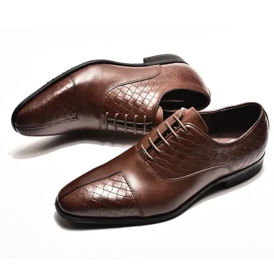 
Cow Leather Weave Dress Shoes With Leather Buckle Derby Shoes 