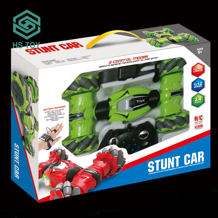 HS 1/12 Latest 2.4g Dual Remote Control Double Sided Easy Fun Gesture Stunt Twist 360 Degree Rolling Car With USB