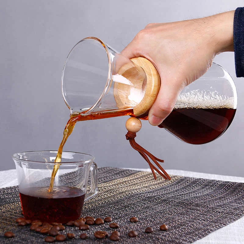 Brew Type Eco Coffee V60 1-3 Cup Wood Neck Coffee Maker L Pyre Series Glass Style Ke Set Bag Travel Pour Over Chemex