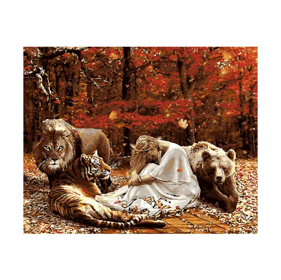 Custom oil painting girl tiger digital canvas oil painting by number hand made painting