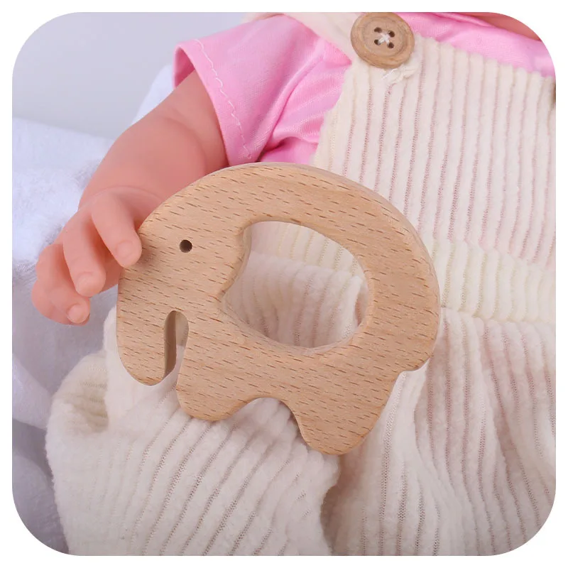 Wooden Elephant Animal Shape Animal Teether Jewelry Pendants Baby Toys Teether for Necklace