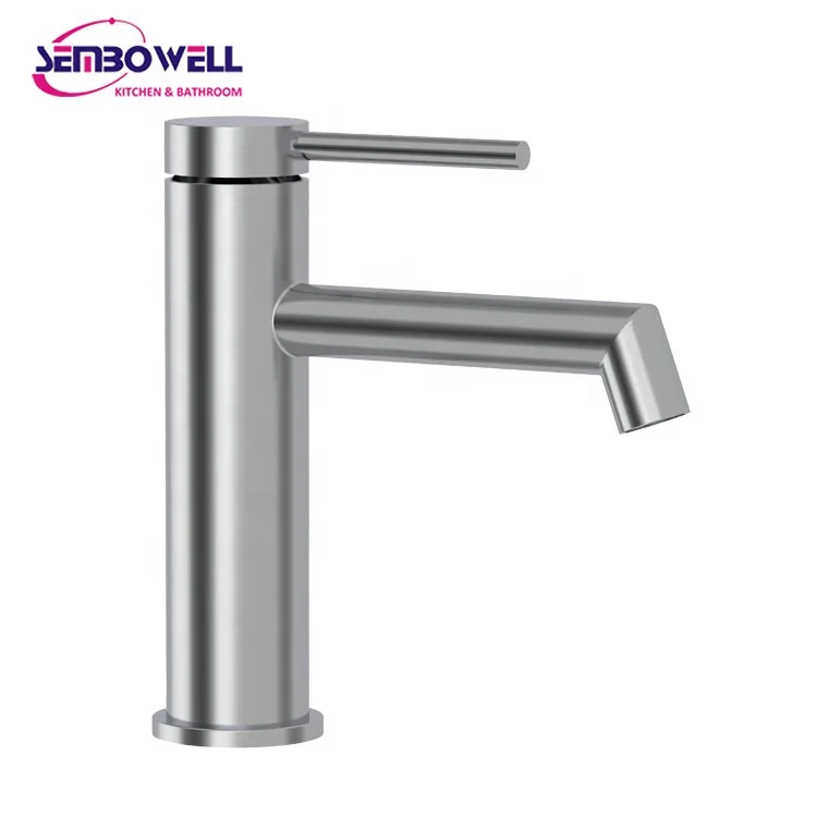 Matte Black 304 Stainless steel Single Handle Basin Mixer Bathroom Faucet Hot and Cold Faucet Flat Cap with Angled Spout