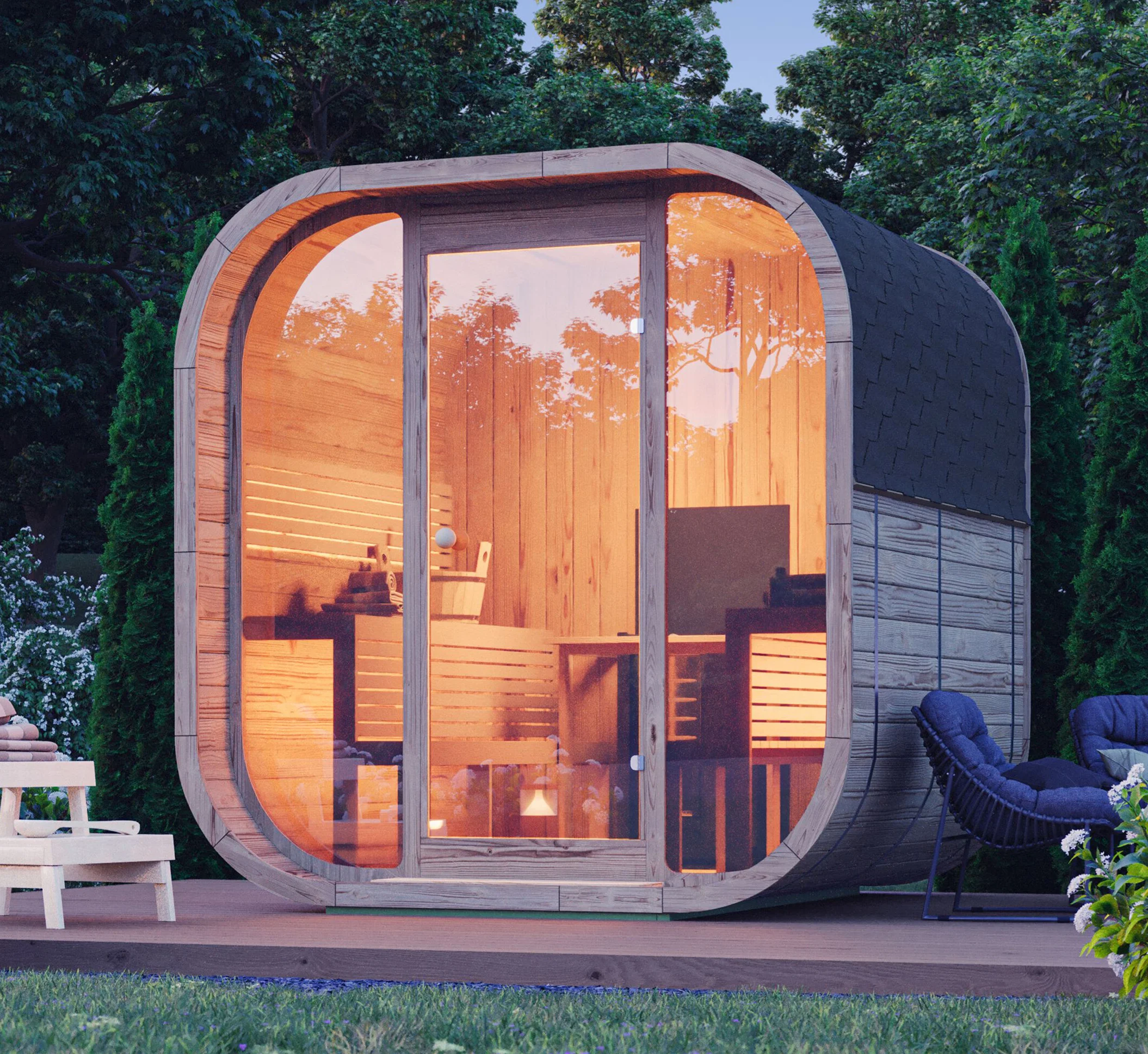 4 person Outdoor garden corner large steam sauna home