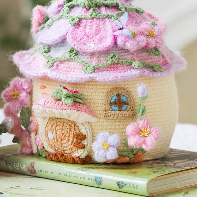 Festival Gifts Cute Home Decoration Color Knitted Mushroom Hut Wholesale Material Pack