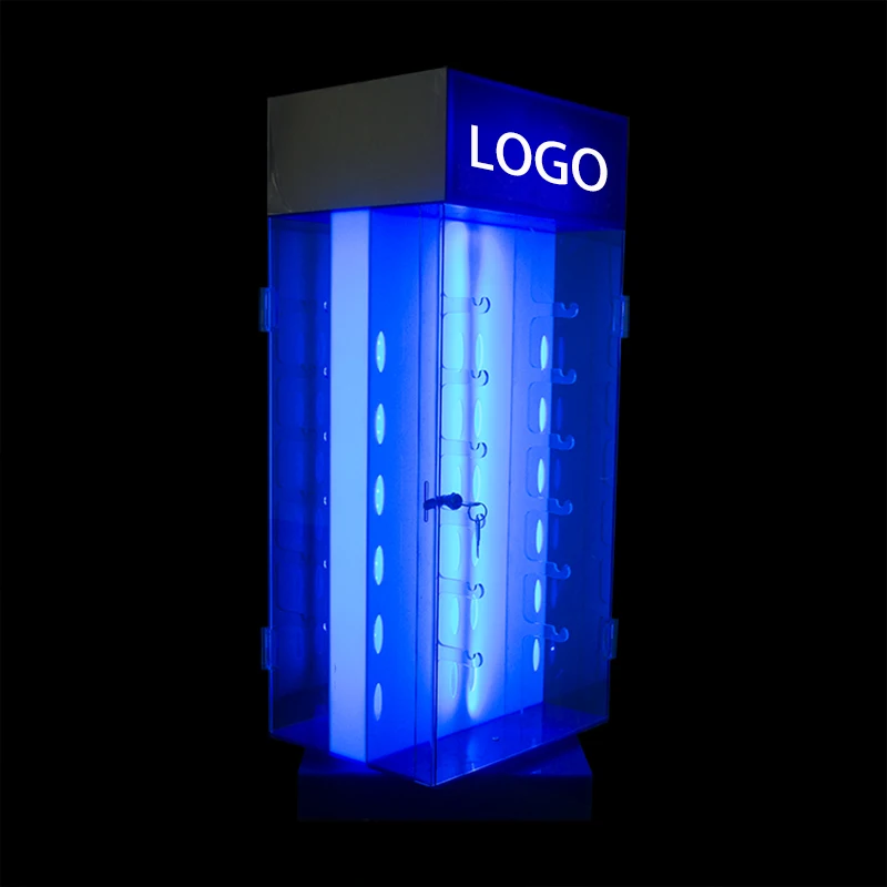 Multi-tiered acrylic rotating led glasses display case