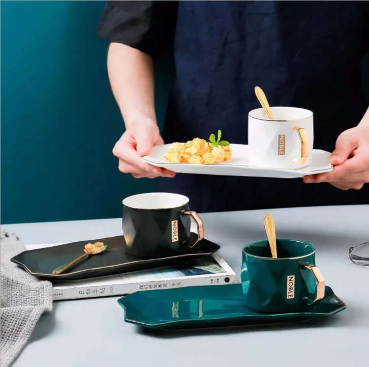 Nordic luxury breakfast tableware set ceramic dessert cup coffee mug custom logo