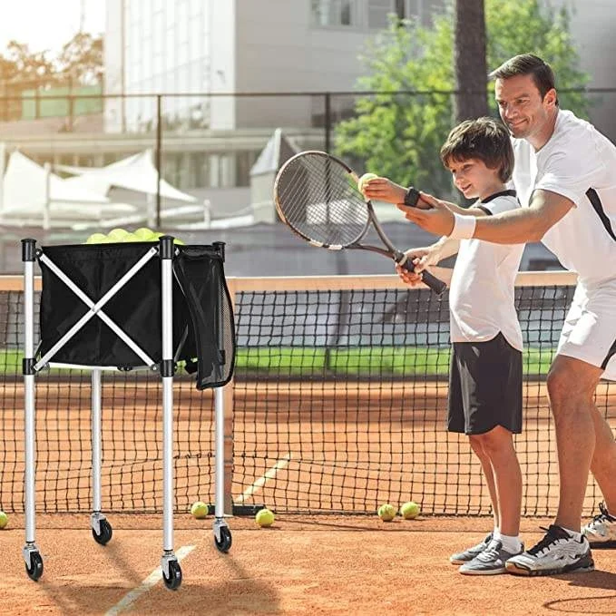 Tennis Cart With Wheels Support Oem Customize Color And Logo Folding Movable Tennis Ball Basket Cart Ball Picking Trolley