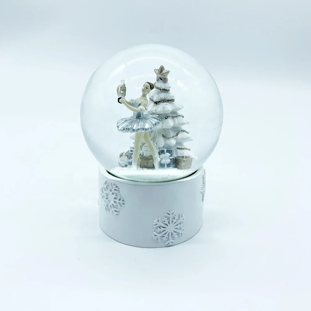 Adornos De Navidad 100MM resin craft white base glass snow globes with ballet dancer inside