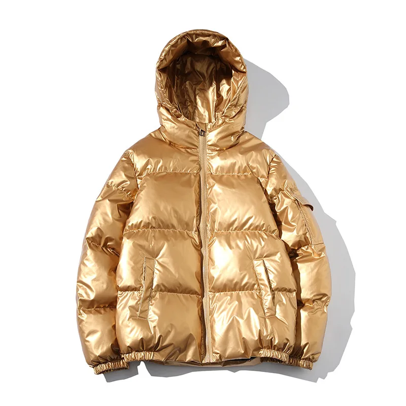 Wholesale custom mens winter padded bubble jacket shiny bubble coats for men with hood