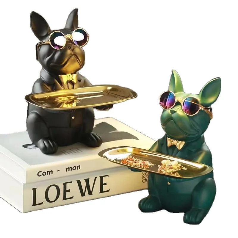 Поделки из смолы с рисунком бульдога с металлическим лотком для хранения