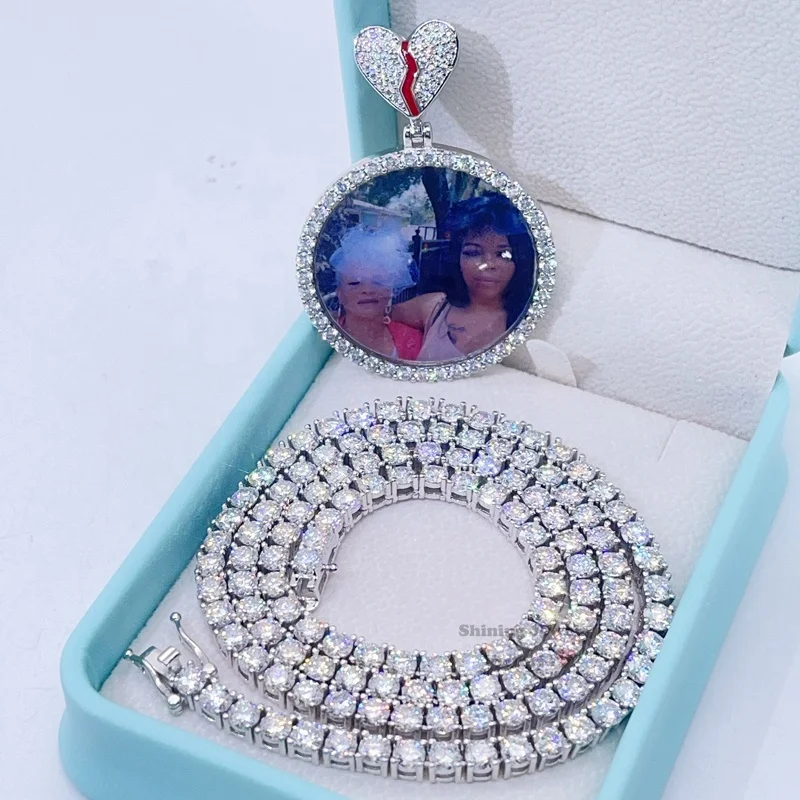 Guangzhou Shining Jewelry VVS Moissanite Iced out Broken Heart Bail Custom Photo Pendant
