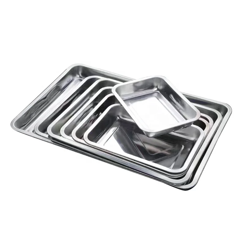 Wholesale Serving Tray Stainless Steel Rectangular Hotel Metal Fast Food Tray