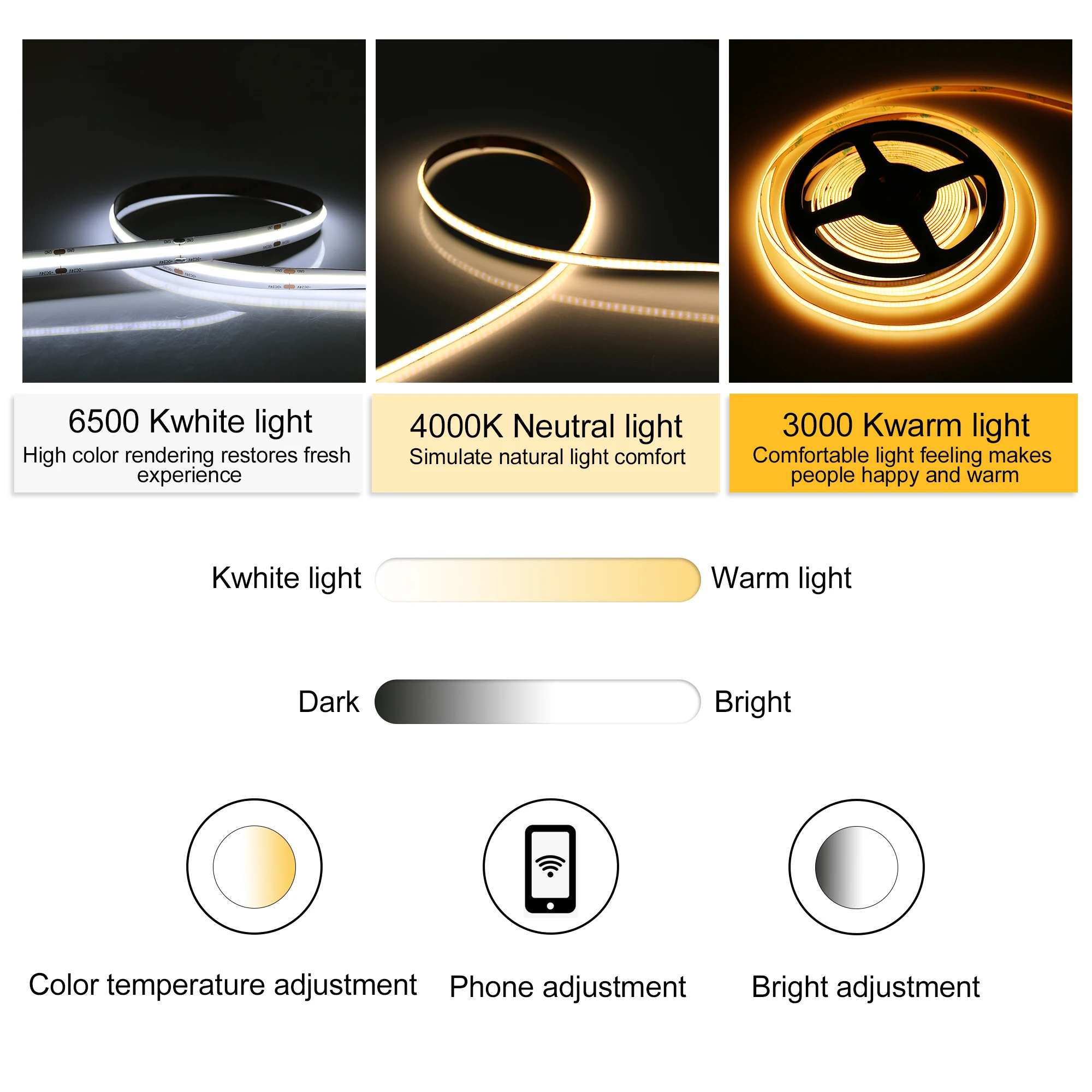 FPC Bright COB LED Strip 12v 24v Dimmable 10mm for Interior Outdoor Landscape