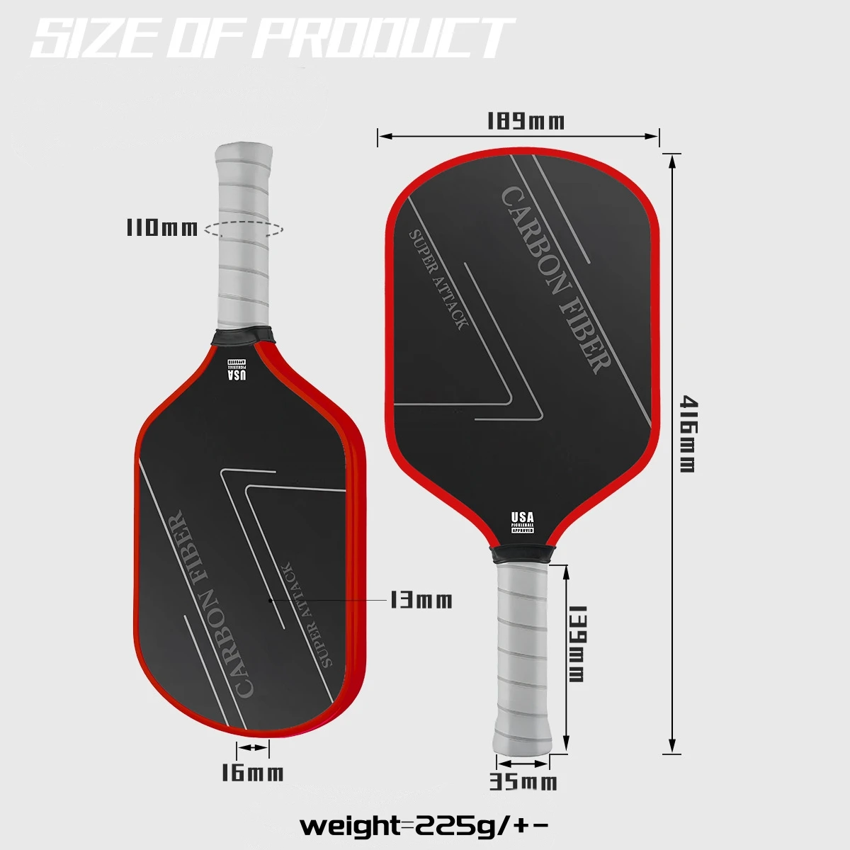 Pickleball Paddle - Ultimate HIGH END 16 мм японский Toray T700 сырое углеродное волокно CFS с отличной шероховатостью текстуры
