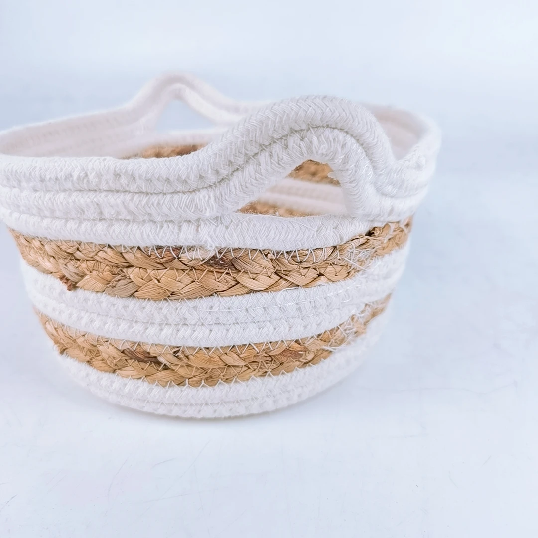 Nature White Rope Fabric Coiled Rope Small Knit Basket Trays Small Shallow Woven Baskets