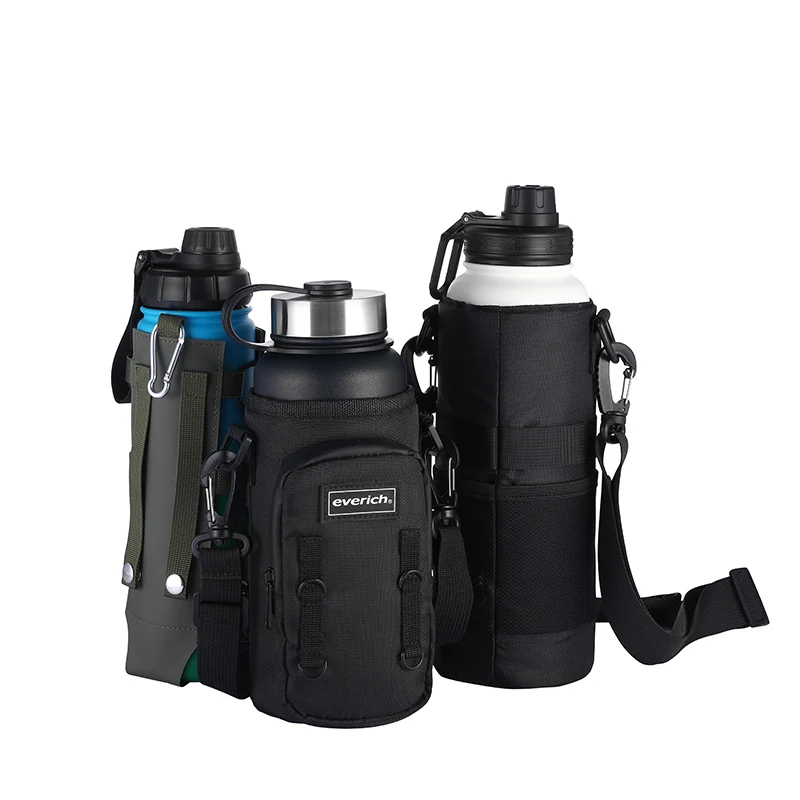 Water Bottle Carrier Bag, Bottle Pouch Holder, Adjustable Shoulder Hand Strap 2 Pocket Sling Neoprene Sleeve Sports Water Bottle