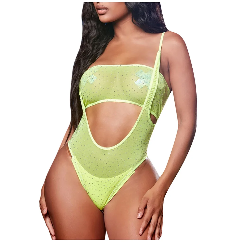 SacKnove 2021 Rhinestone Collection 2Pcs Suit Honeymoon Bra Sexy Nighty Jewelry Bodysuit Lingerie Sets For Mature