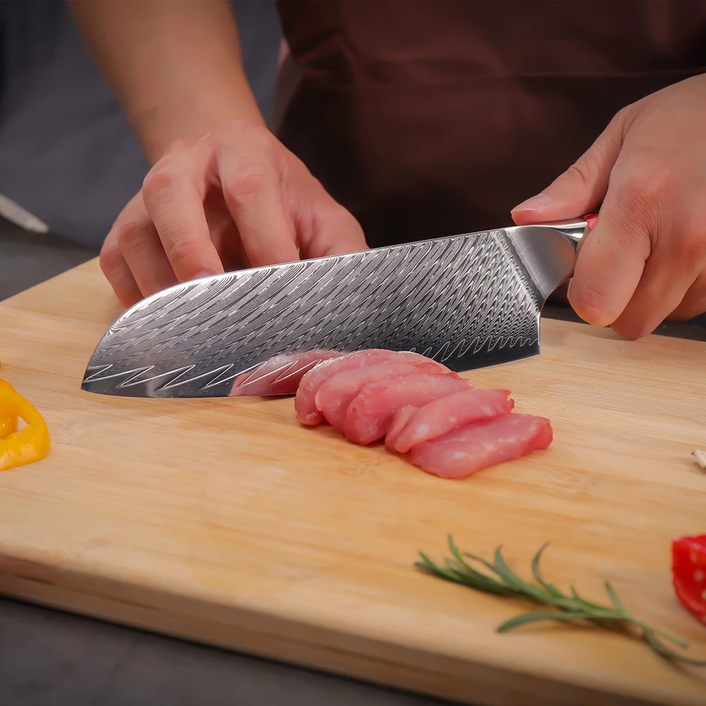 Professional 7 Inch Japanese 67 Layers Damascus Steel Kitchen Knife Santoku Chef Knife with Resin Handle