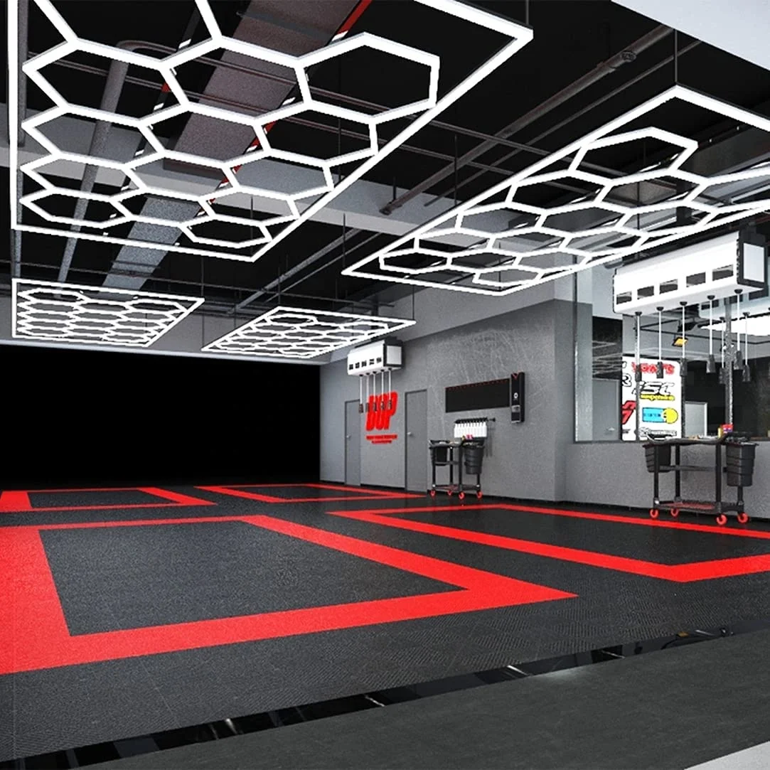 Factory Sell Hexagonal Grid Led Light Honeycomb Garage Lamp Led Hexagon Morden Ceiling Lights For Auto Detailing Shop Garage