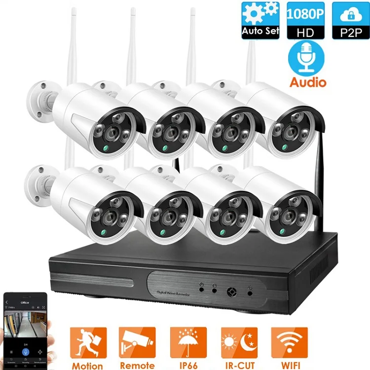  Беспроводной домашний комплект видеонаблюдения для дома и улицы Wi-Fi IP 1080p ночное видение 8 ch 8ch PoE Nvr 8-канальный Hd камера безопасности