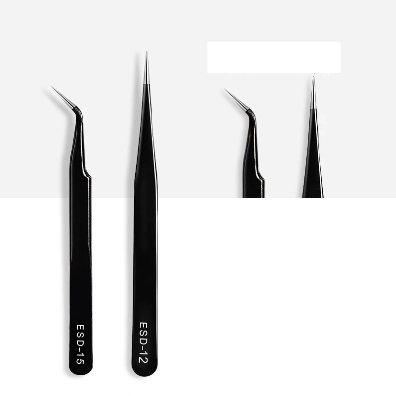 Nail art stainless steel multi-function tweezers pointed straight elbow anti-static ultra-precision jewelry point drill nails
