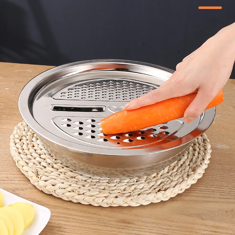 Stainless Steel Kitchen Tool Vegetable Cutter With Drain Basket Washing Bowl 3 In 1 Colander For Kitchen