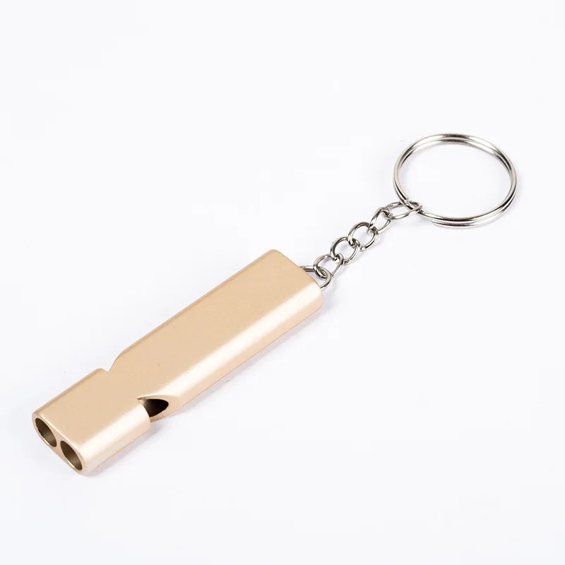 Custom logo print Aluminium alloy Detonation high frequency double tube  metal outdoor survival whistle