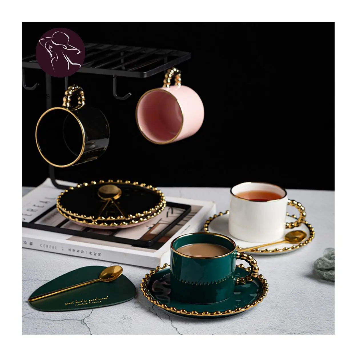 Gold Beaded Ceramic Water Cup European Luxury Coffee Mug Home Exquisite Coffee Cup and Saucer Set