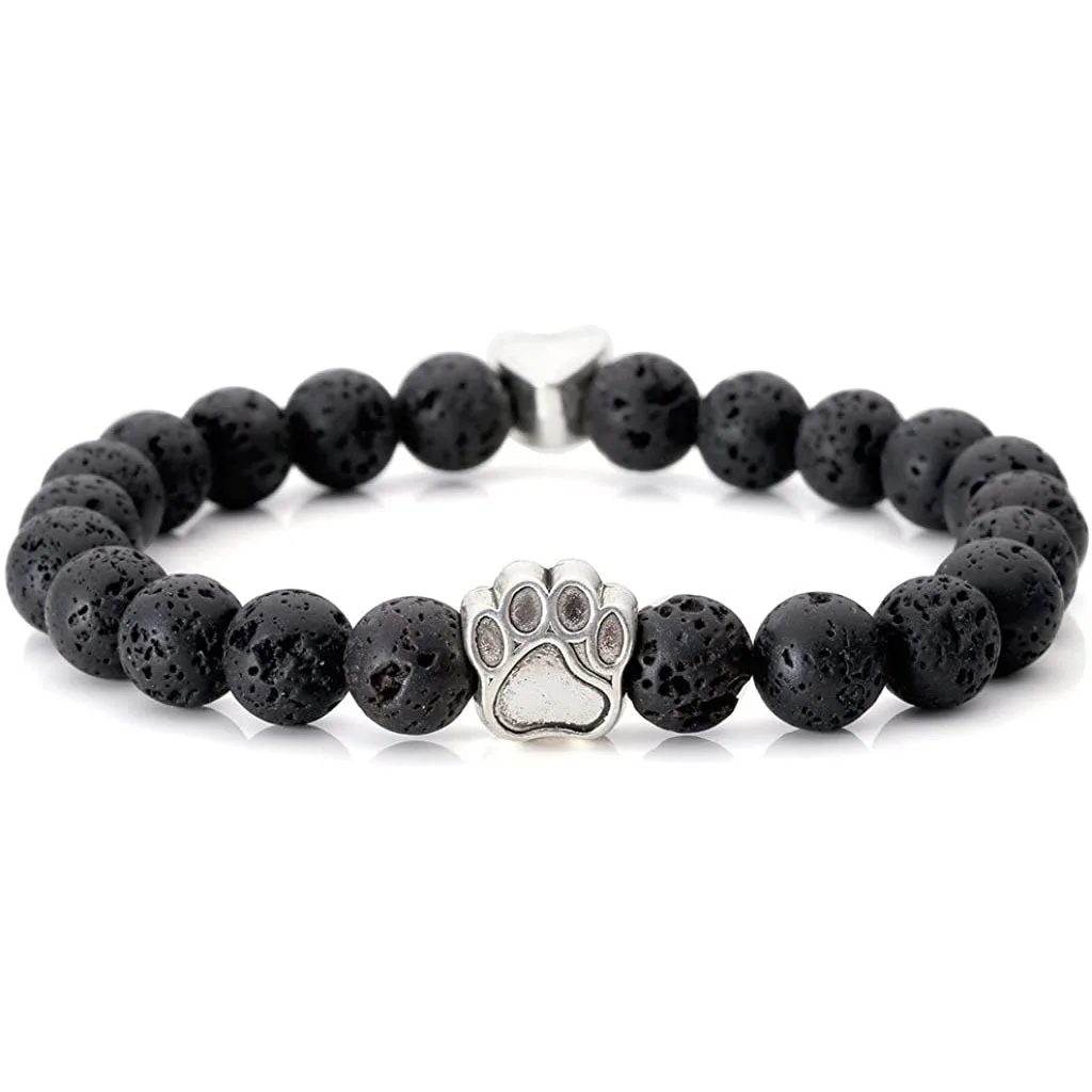 Custom Handmade Dog Paw Print Bracelet for men 8mm natural Tiger Eye Beads Paw Bracelet