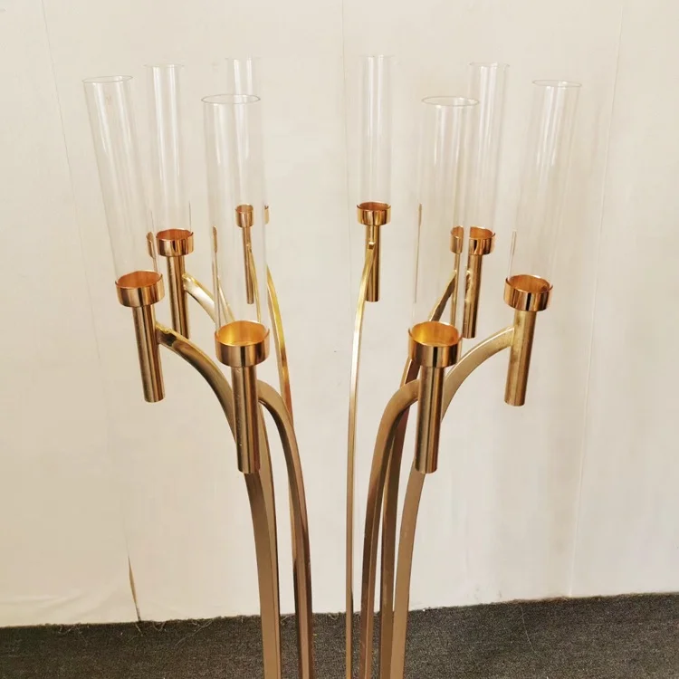 Wedding Decoration Centerpieces 8 Arms Metal Candelabra With Glass Chimney