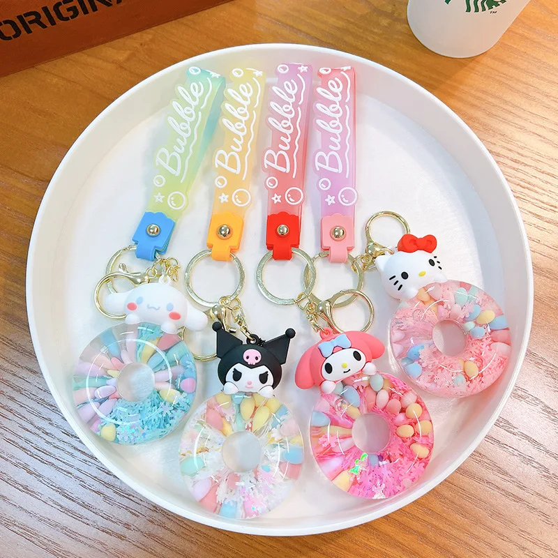 Donut Kitty Keychain Acrylic Quicksand Bottle Cartoon Figure The Bell Cute Backpack Pendant