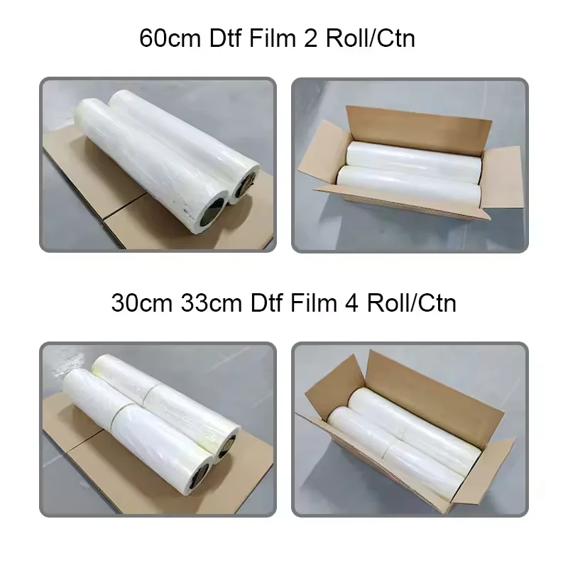 Custom size double single side dtf film roll 60cm 30cm 33cm dtf paper pet film roll for digital inkjet heat transfer printing