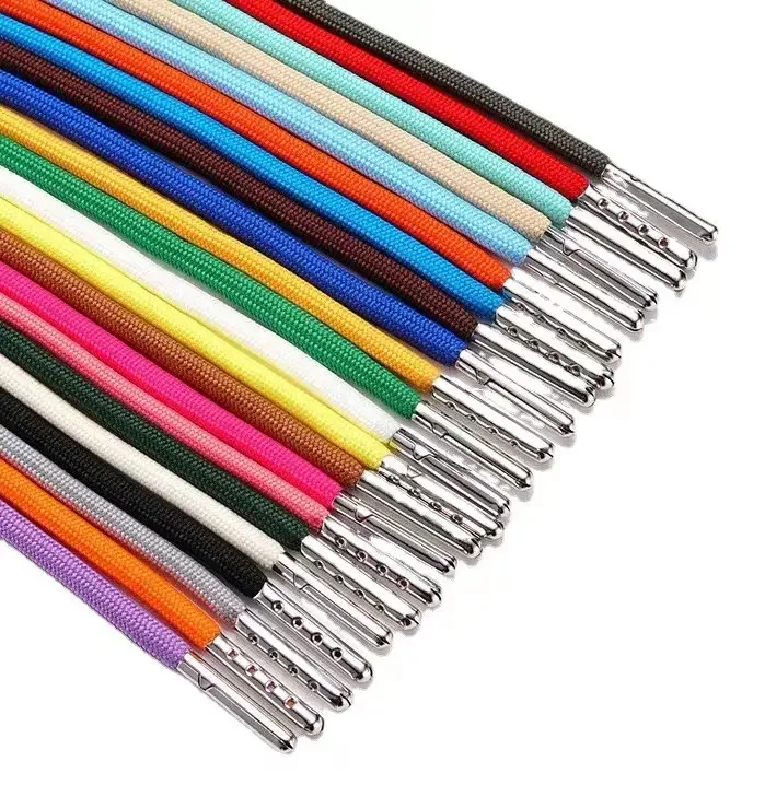 Factory wholesale 5 mm Cotton Cord With Metal Tipsbraided ropes cotton polyester drawcords for hoodies and garment drawstring