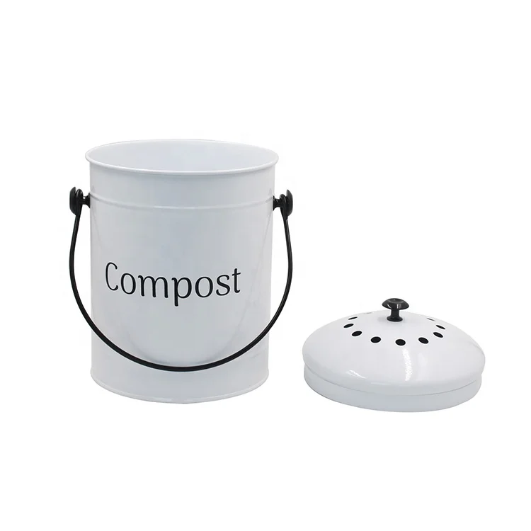 White Power Coated 1.3 Gallon Galvanized metal Countertop kitchen Compost Bin for Food Waste