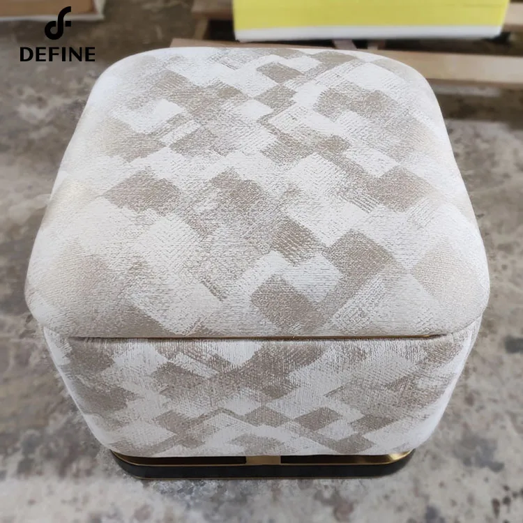 Customized Square Footstool Fabric Golden Metal Base Ottoman For Home Living Room Bedroom Furniture
