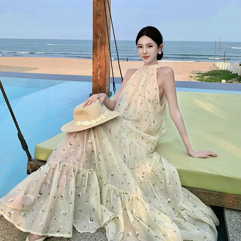 Japan Korean Casual Dresses for women Flower Flowery Holiday Beachwear Vocation Clothes Beach Wear Dress