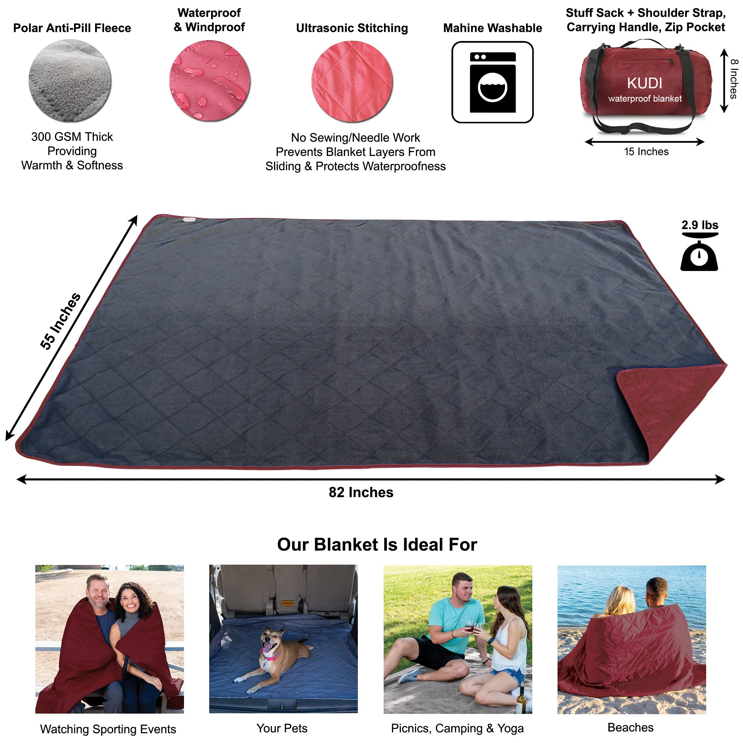 Waterproof Outdoor Blanket Windproof Triple Layers Warm Fleece Comfy Foldableg Beach Picnic Camping Blanket