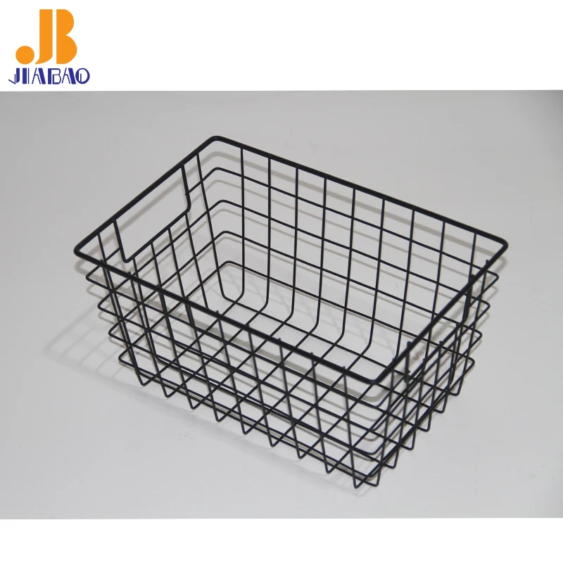 Household iron storage wire mesh black metal fruit vegetables basket  with handle cut kitchen accessories