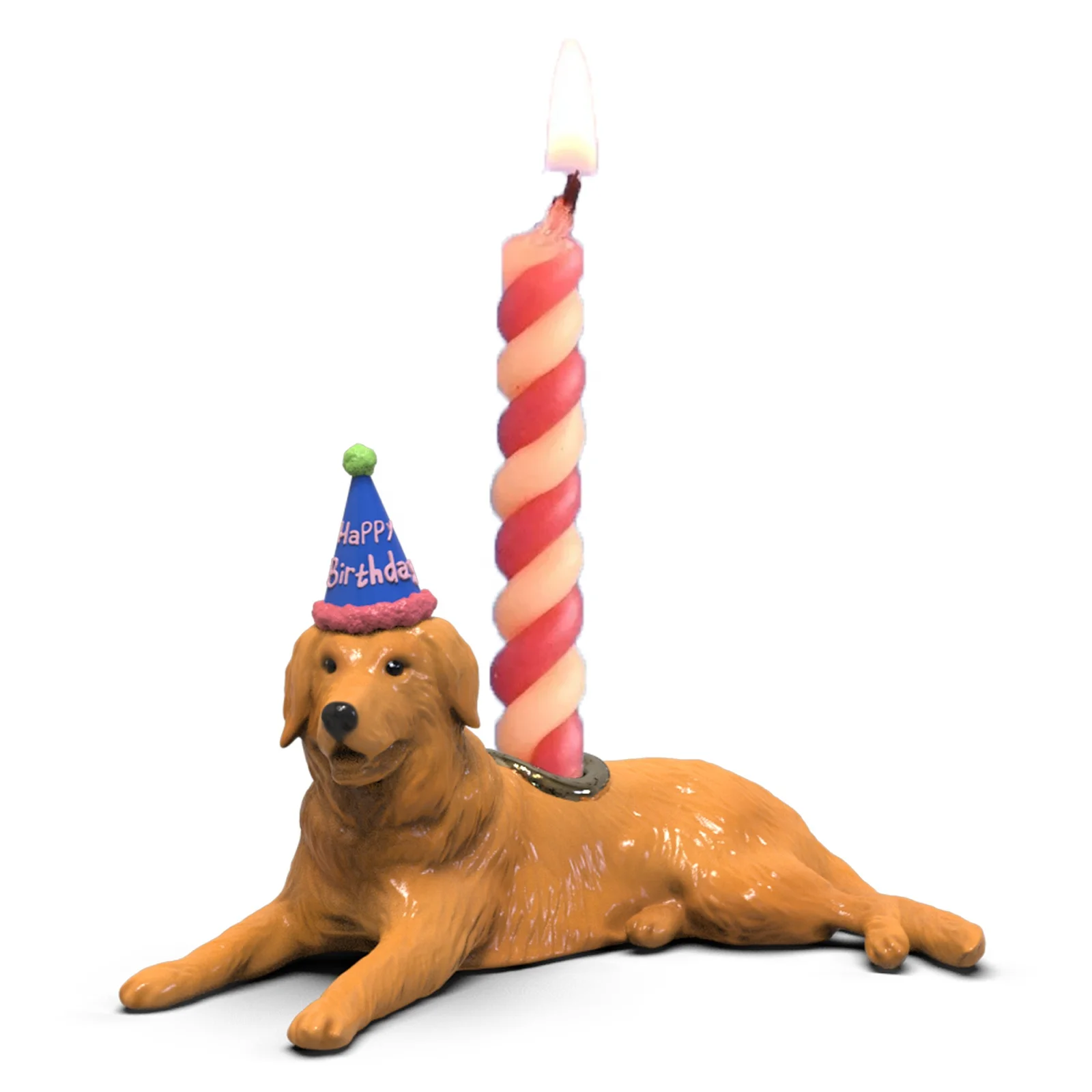 Custom wholesale year of dog porcelain figurine ceramic birthday party cute animal golden retriever cake topper candle holder