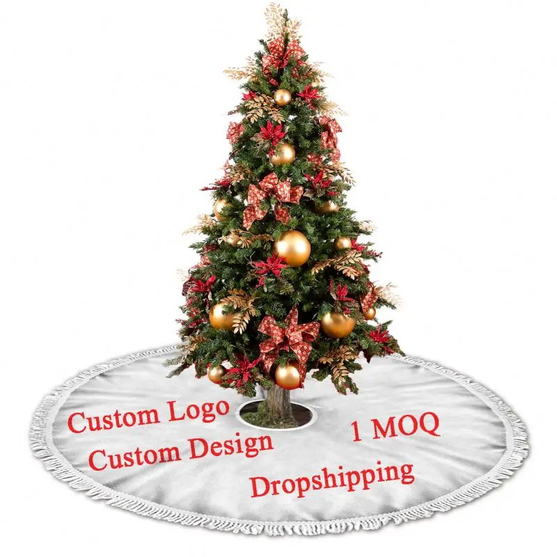 Christmas Tree Vortical Bling Bling Wine Red Pattern Custom Hotel Christmas Tree Skirt Vintage Christmas Ornaments Decor in Bulk