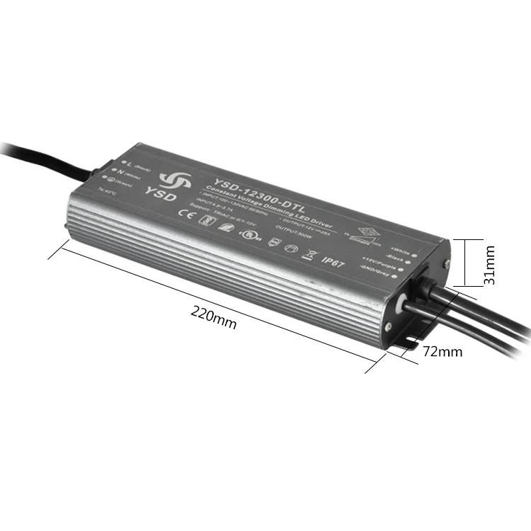 YSD Dimmable 12V 24V 200W 250W 300W Ultra Thin 0/1-10V Triac Dimming Slim Switch Power Supply IP67 Waterproof LED Driver