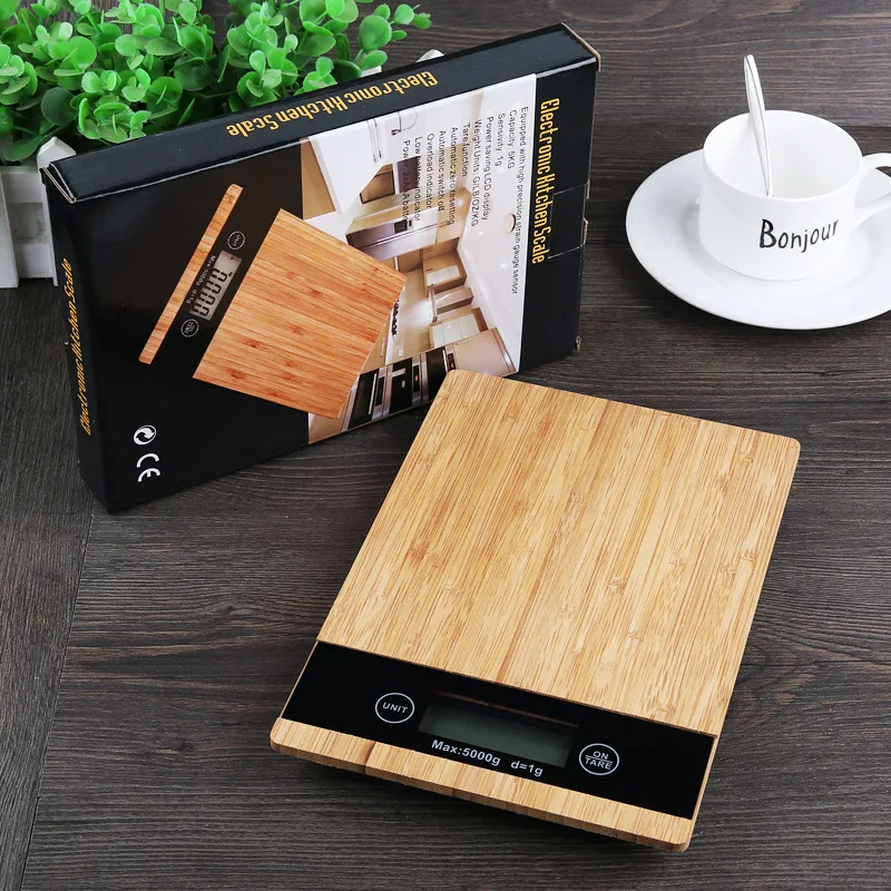 Multifunction Digital Food Kitchen Scale Bamboo Panel Electronic Weighing Digital Kitchen Scale