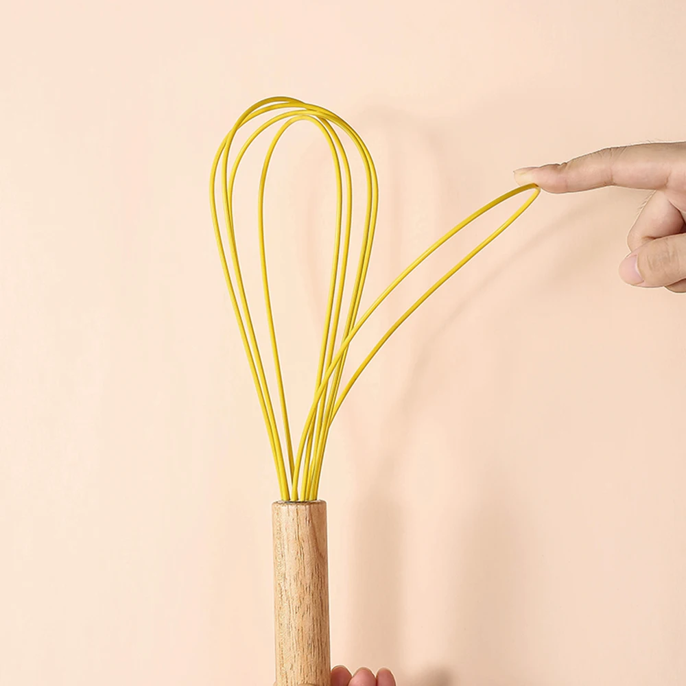 Egg Whisk Cream Stirrer Kitchen Egg Mixer Baking Tools Silicone Eggbeater With Wooden Handle
