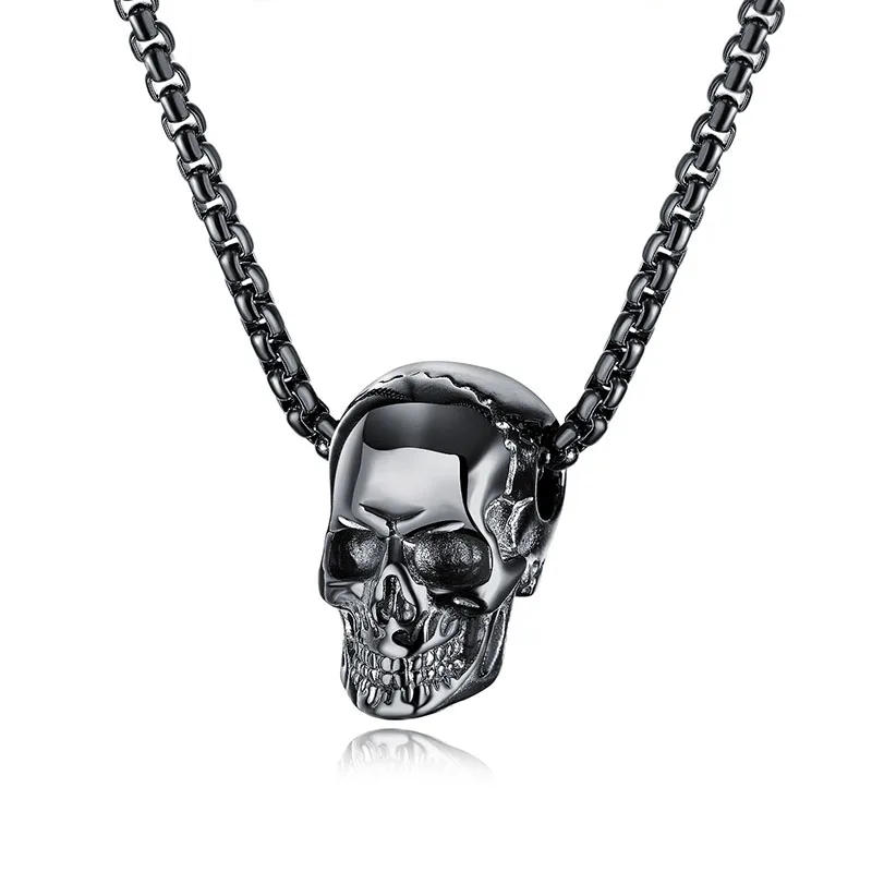 2021 Gothic Biker Jewelry Pendant Silver Plated Skull Necklace pendant statement ancient silver necklace men Exaggerated