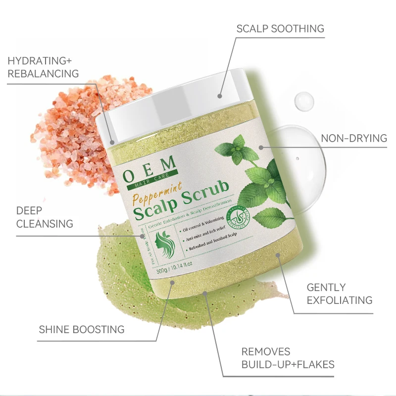 OEM Private Label Deep Cleansing Scalp Scrub Shampoo Vegan Hair Relaxing Refreshing Mint Sea Salt Scalp Scrub
