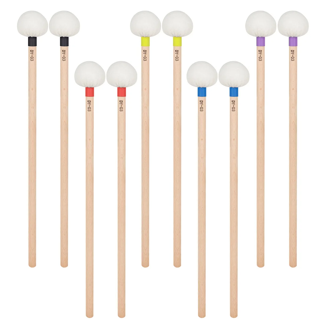 Wooden pole, white felt head, timpani drum hammer, maple wood drum hammer, marching drum, drum hammer, drum stick