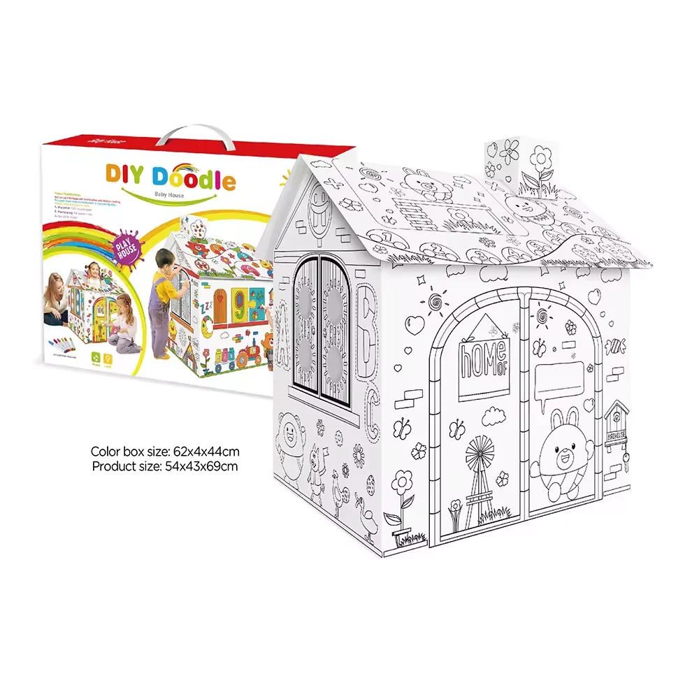 Educational Learning Coloring 3D  DIY Puzzle Doodle Cardboard Cubby House With Light & Music
